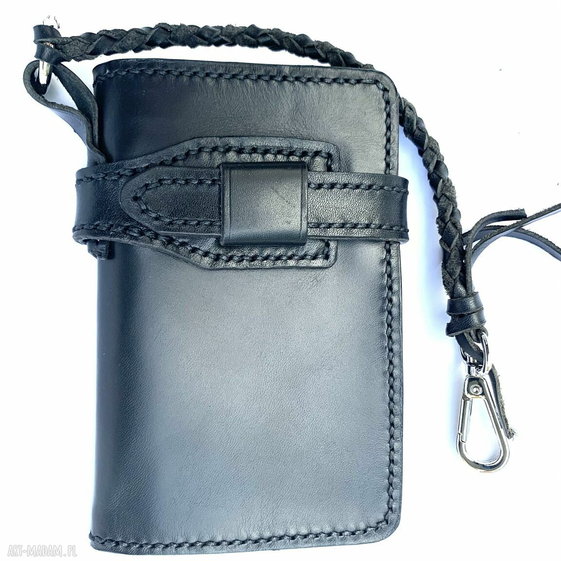 Czarny portfel ”motocyklisty” skóry ręcznie uszyty