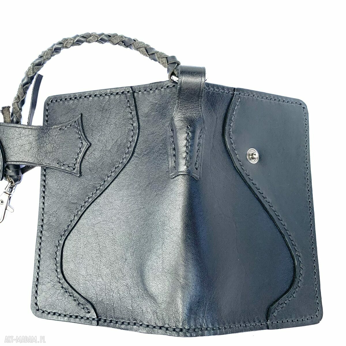 portfele: Czarny portfel Motocyklisty ze skóry ręcznie uszyty. Hand Made