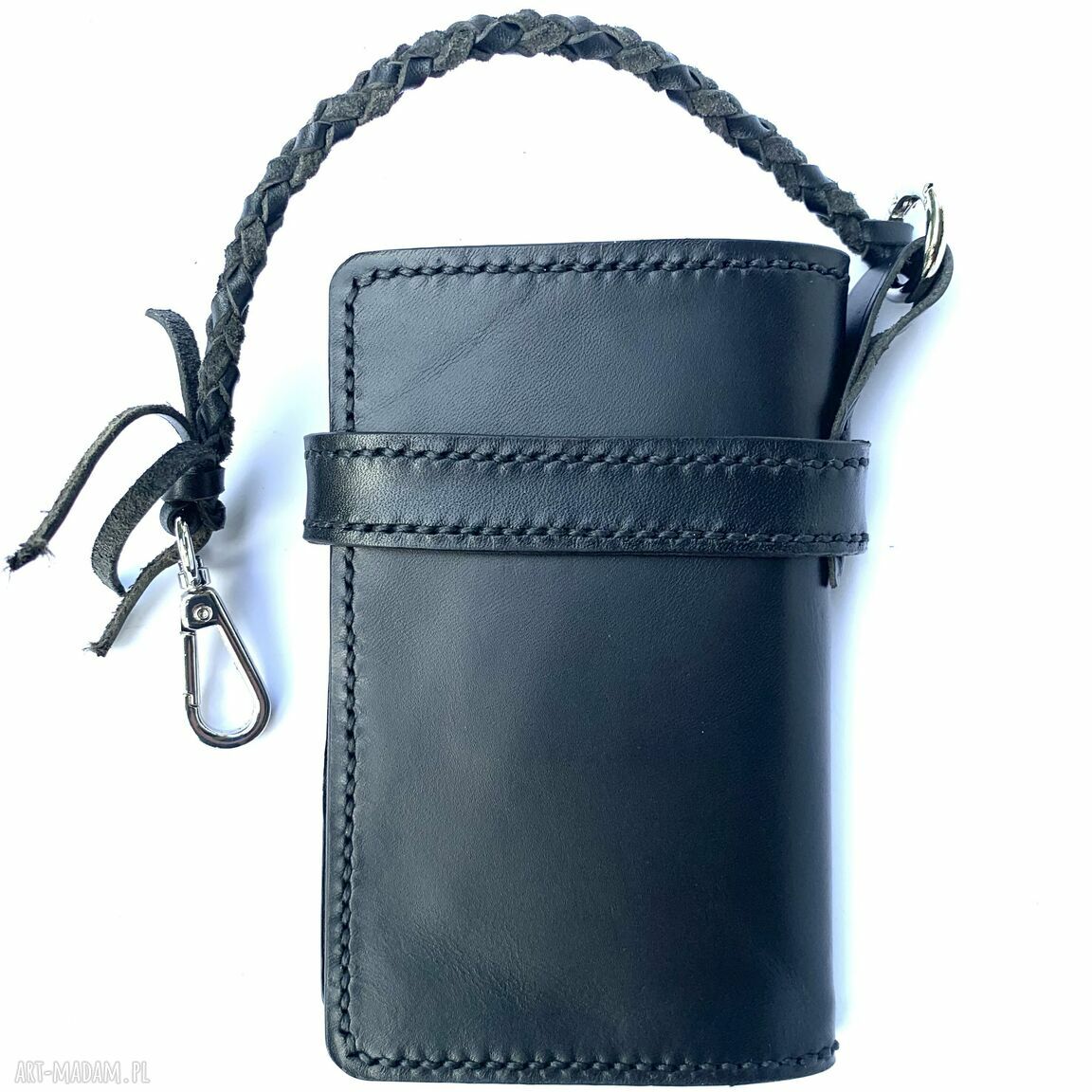 portfele: Czarny portfel ”Motocyklisty” ze skóry ręcznie uszyty. Handmade