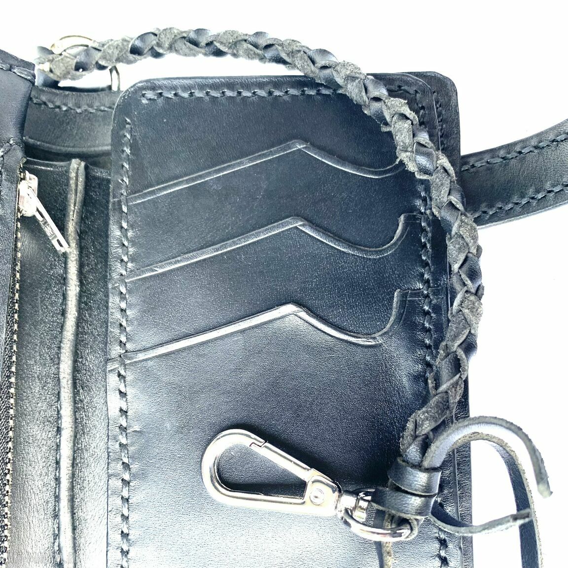 portfele: Czarny portfel ”Motocyklisty” ze skóry ręcznie uszyty. Handmade