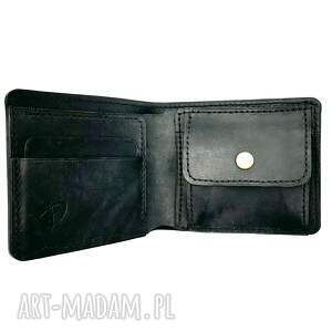 czarny portfel na bilon skórzany ręcznie uszyty