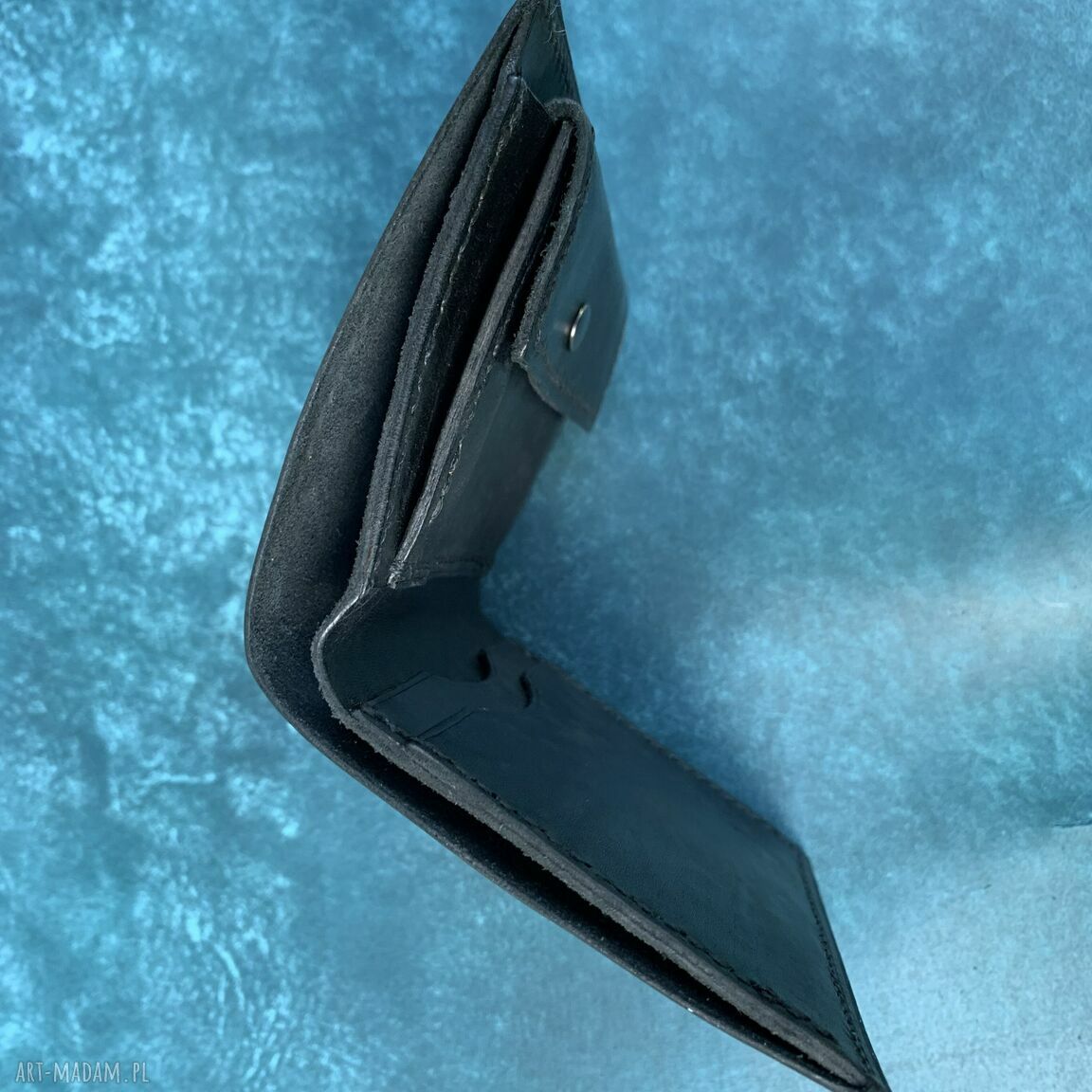 portfele: Czarny portfel na bilon ze skóry uszyty. ręcznie robione