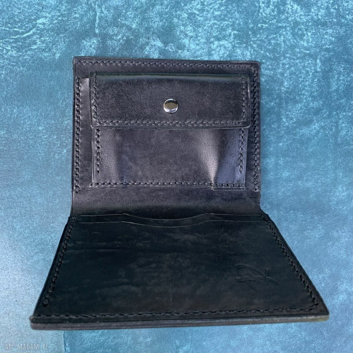 portfele: Czarny portfel na bilon ze skóry uszyty. ręcznie robione