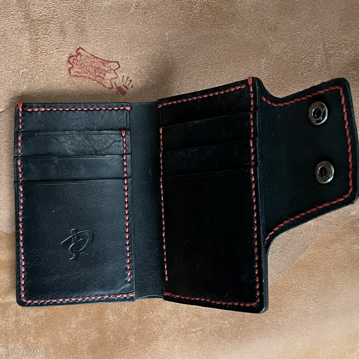 portfele: Czarny portfel na karty ze skóry uszyty. ręcznie robione