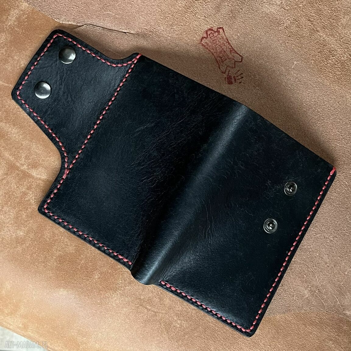 portfele: Czarny portfel na karty ze skóry uszyty. ręcznie robione