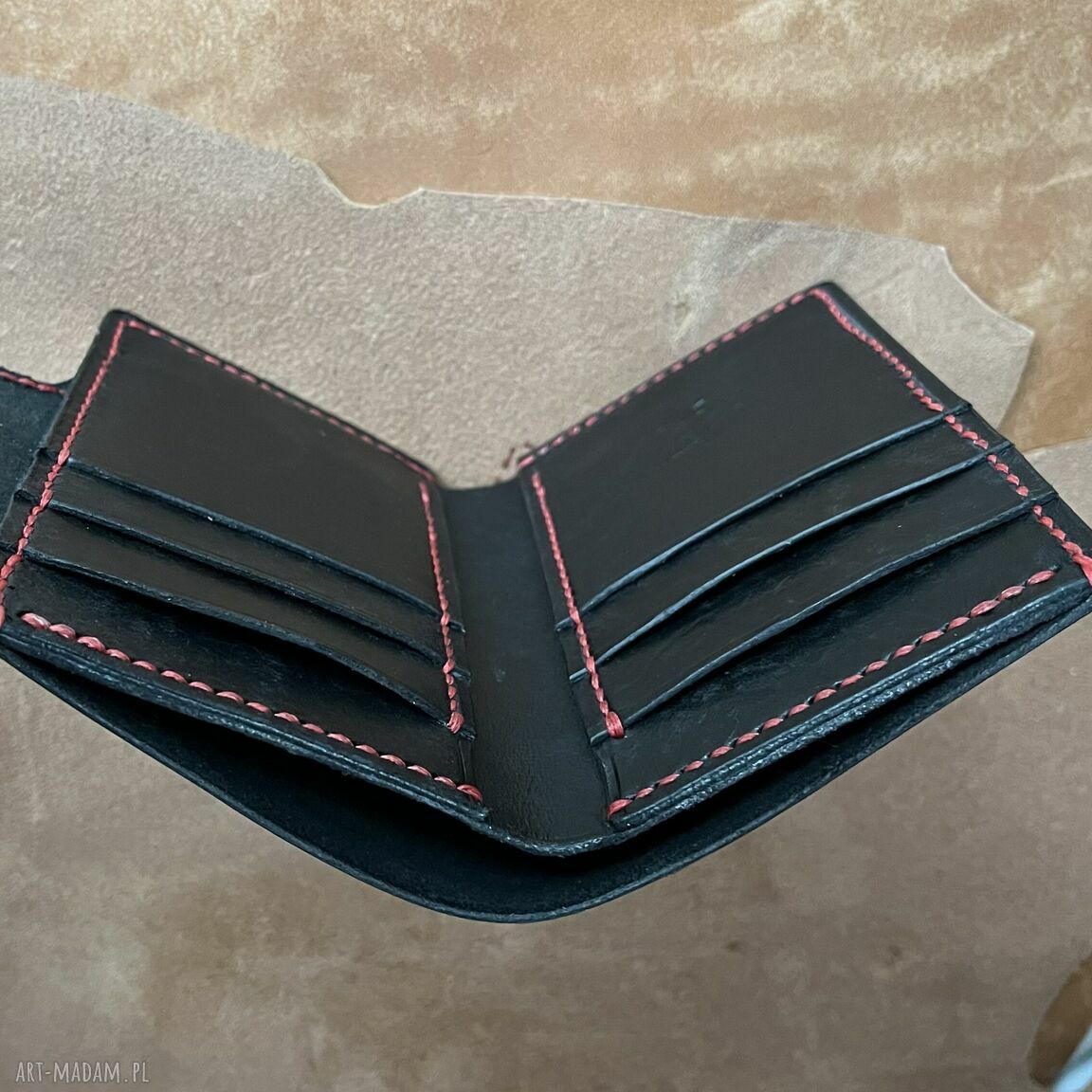 portfele: Czarny portfel na karty ze skóry uszyty. ręcznie robione