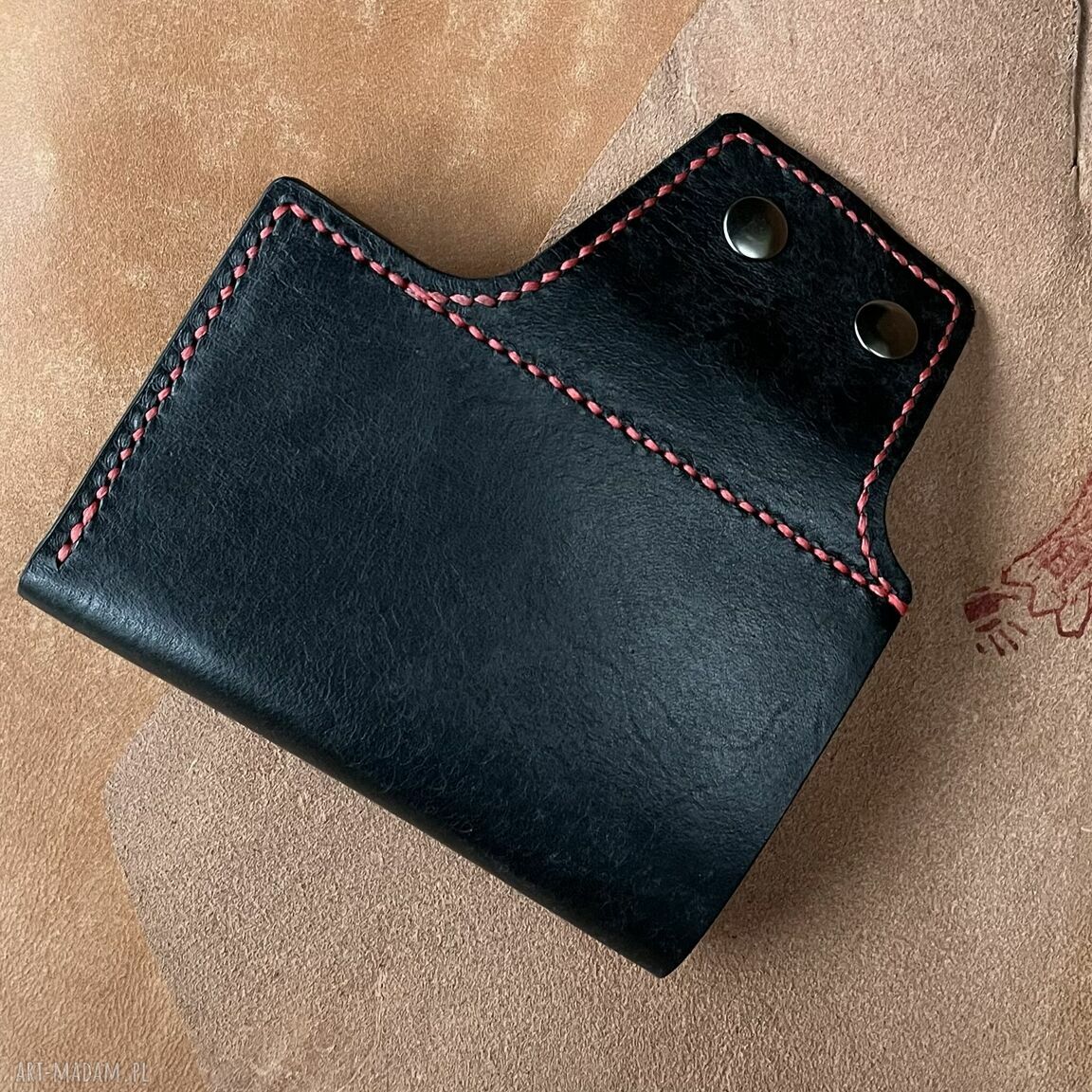 portfele: Czarny portfel na karty ze skóry uszyty. ręcznie robione