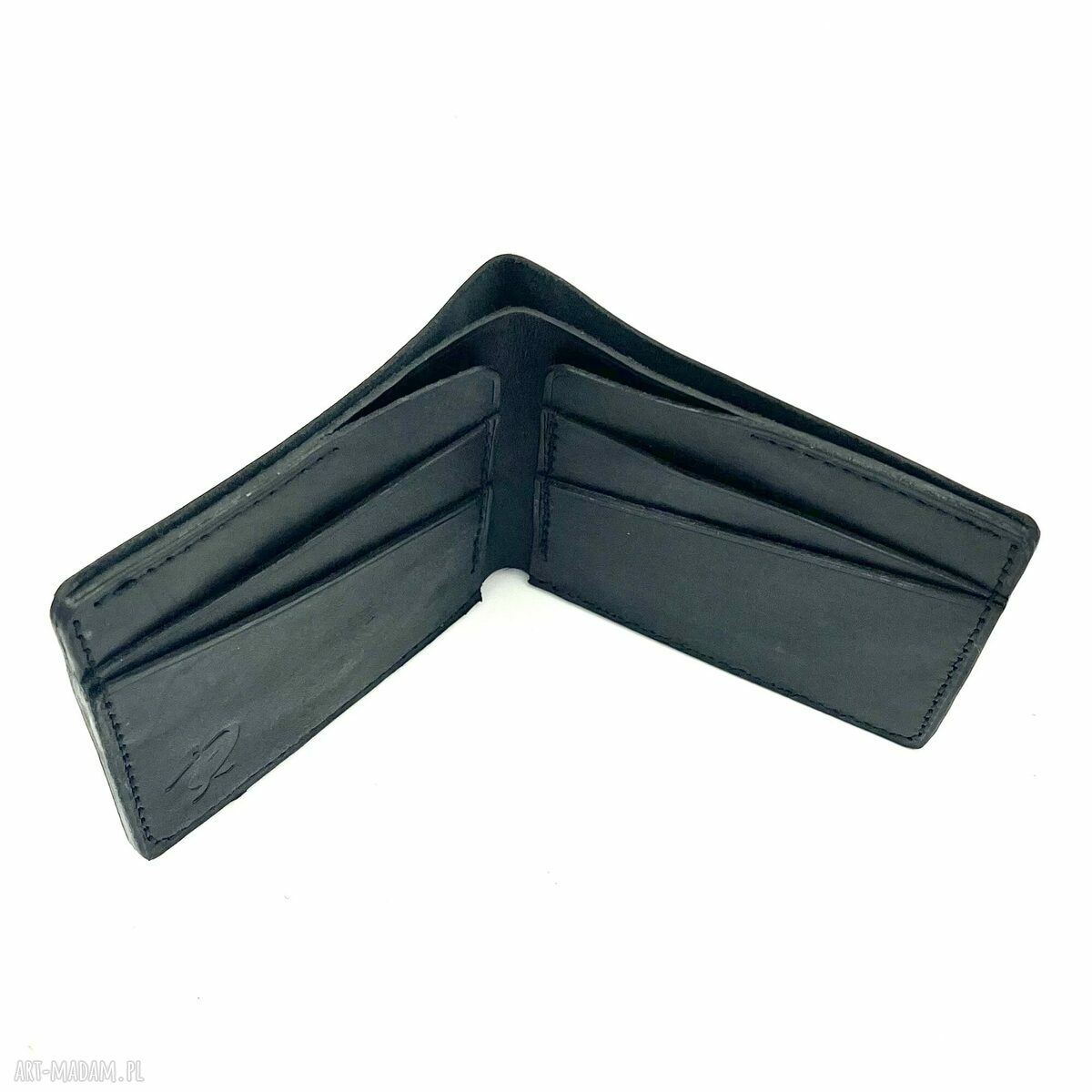 portfele: Czarny portfel ręcznie uszyty ze skóry. hand made