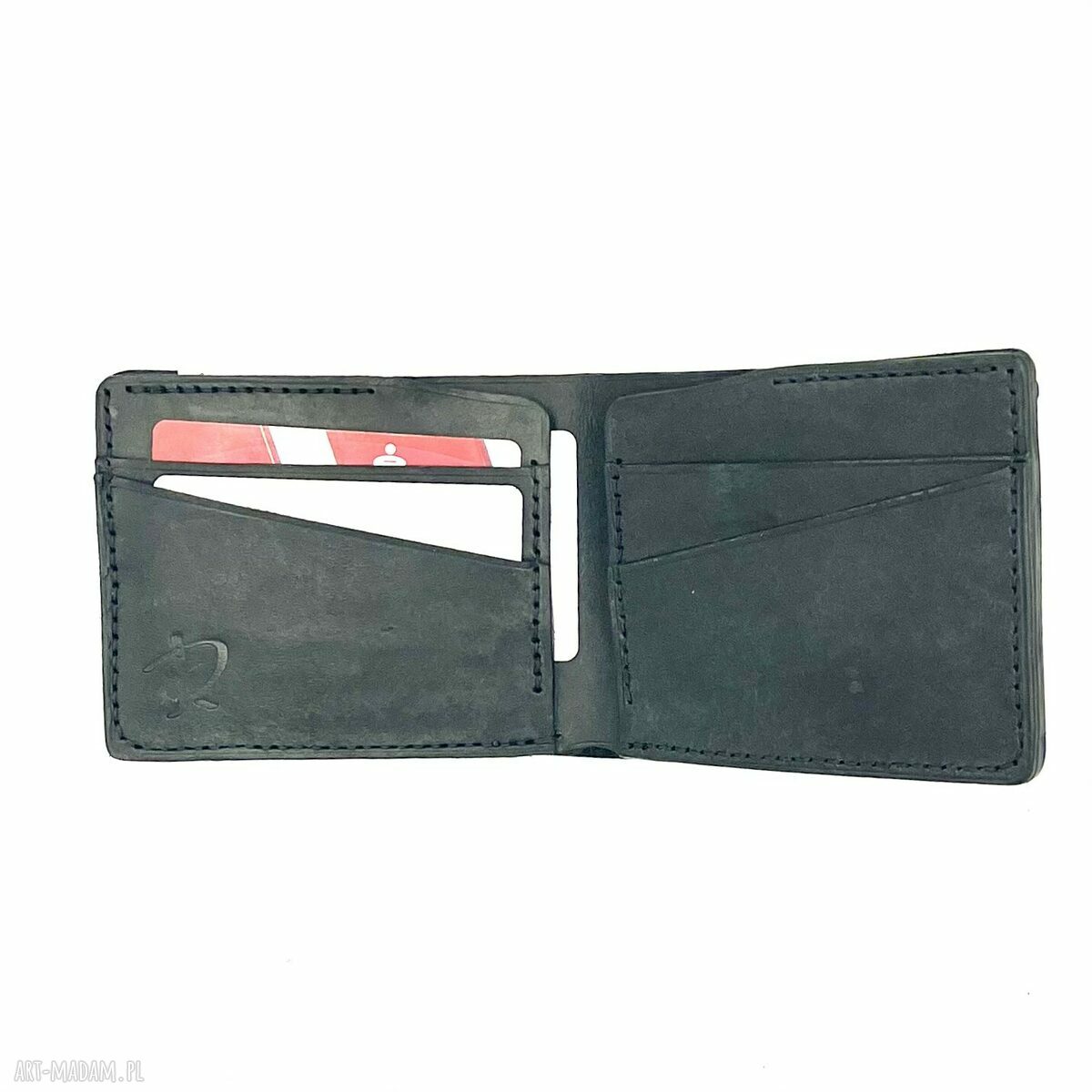 portfele: Czarny portfel ręcznie uszyty ze skóry. hand made