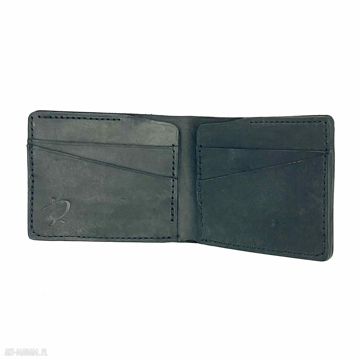 portfele: Czarny portfel ręcznie uszyty ze skóry. hand made