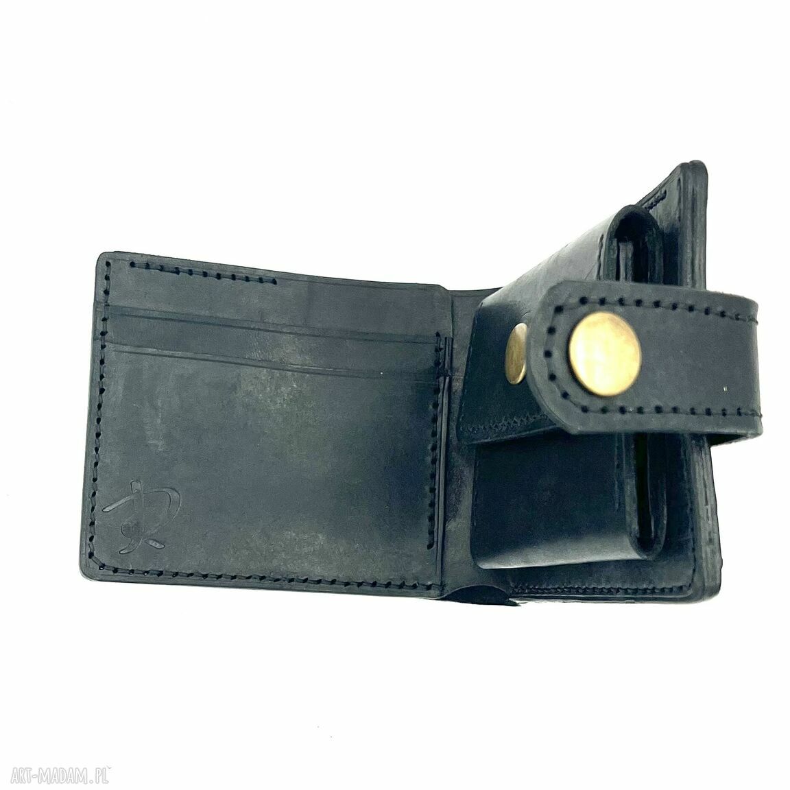 portfele: Czarny portfel skórzany na bilon ręcznie uszyty. hand made