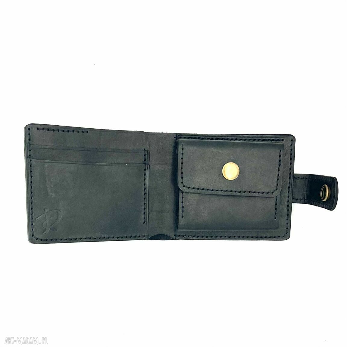 portfele: Czarny portfel skórzany na bilon ręcznie uszyty. hand made