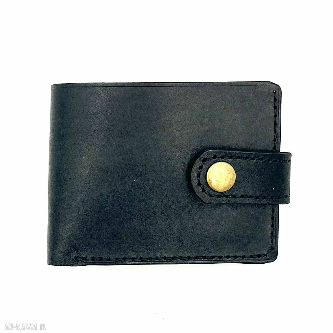 portfele: Czarny portfel skórzany na bilon ręcznie uszyty. hand made