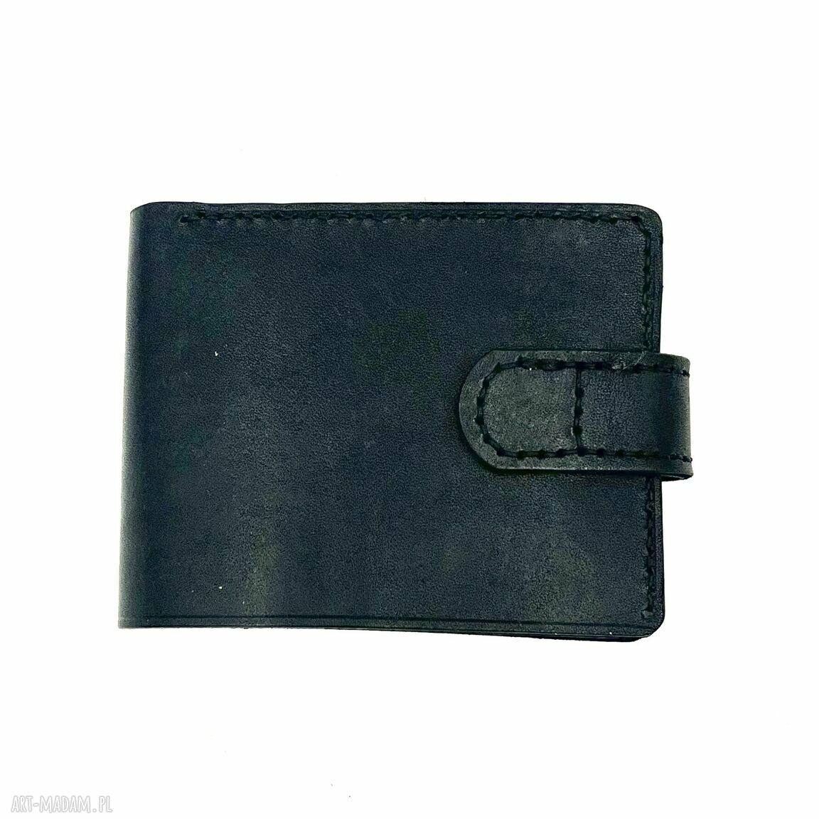 portfele: Czarny portfel skórzany na bilon ręcznie uszyty. hand made