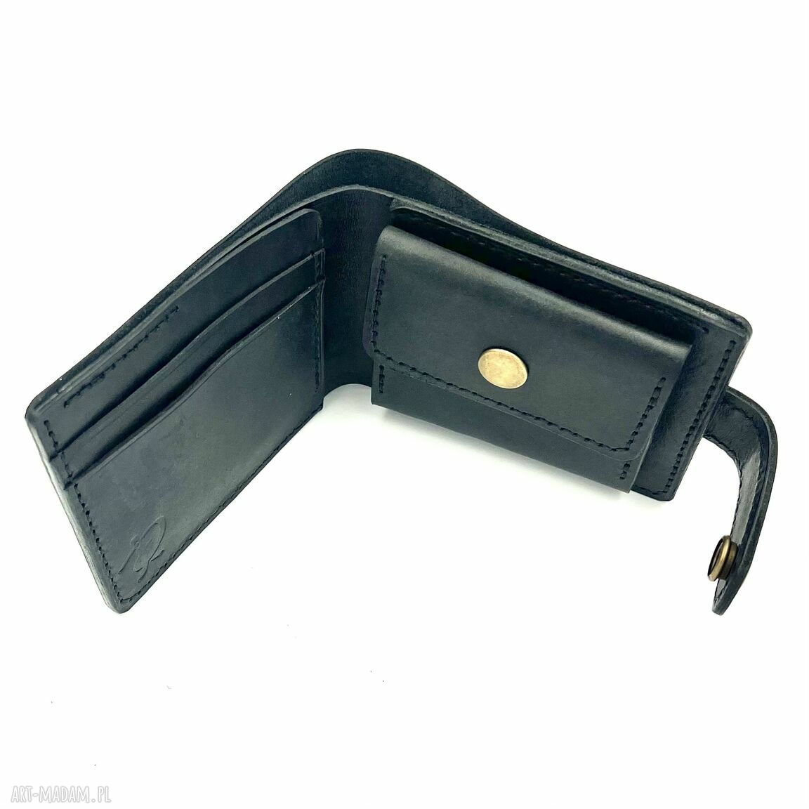 portfele: Czarny portfel skórzany na bilon ręcznie uszyty. hand made
