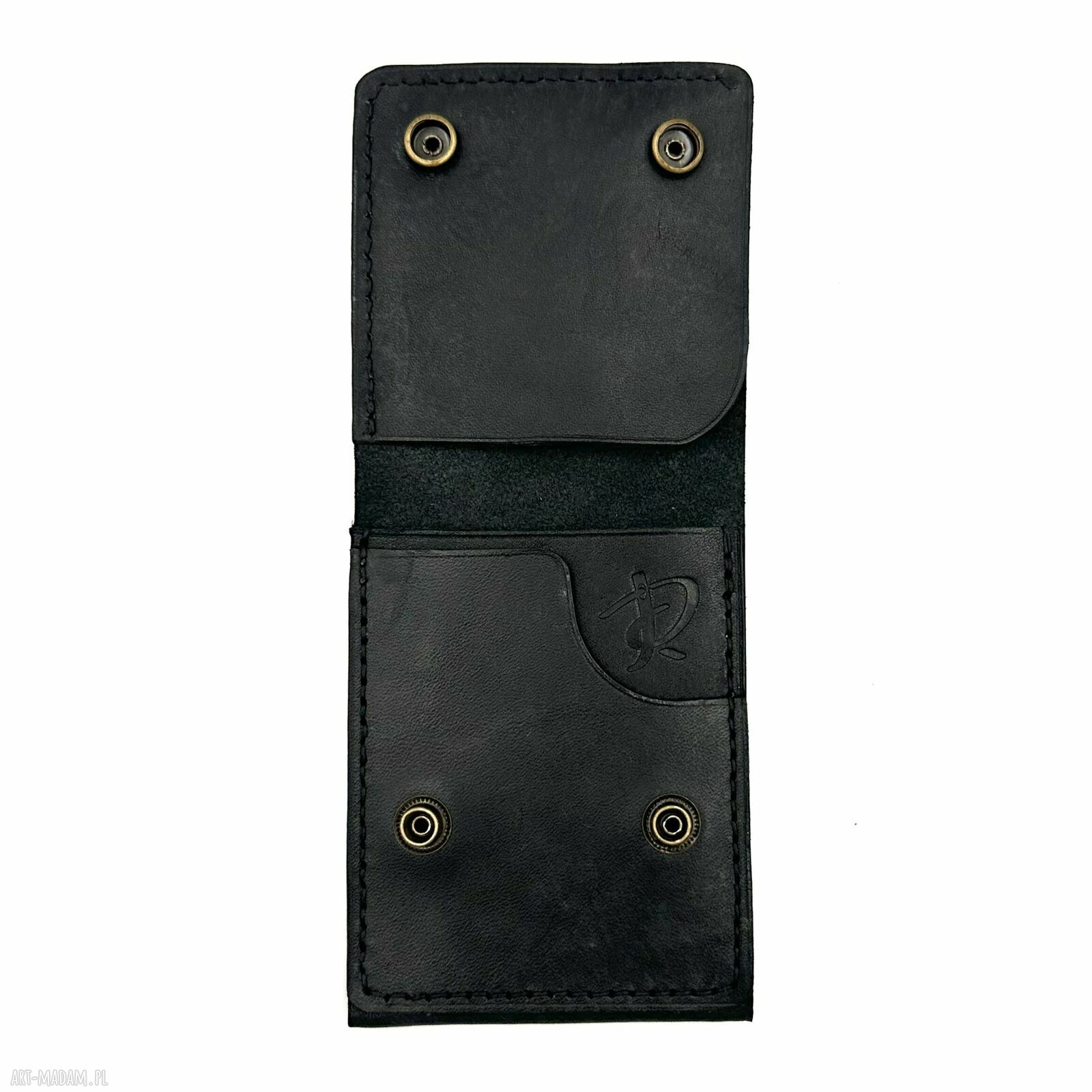 portfele: Czarny portfel skórzany ręcznie uszyty na karty i banknoty. handmade