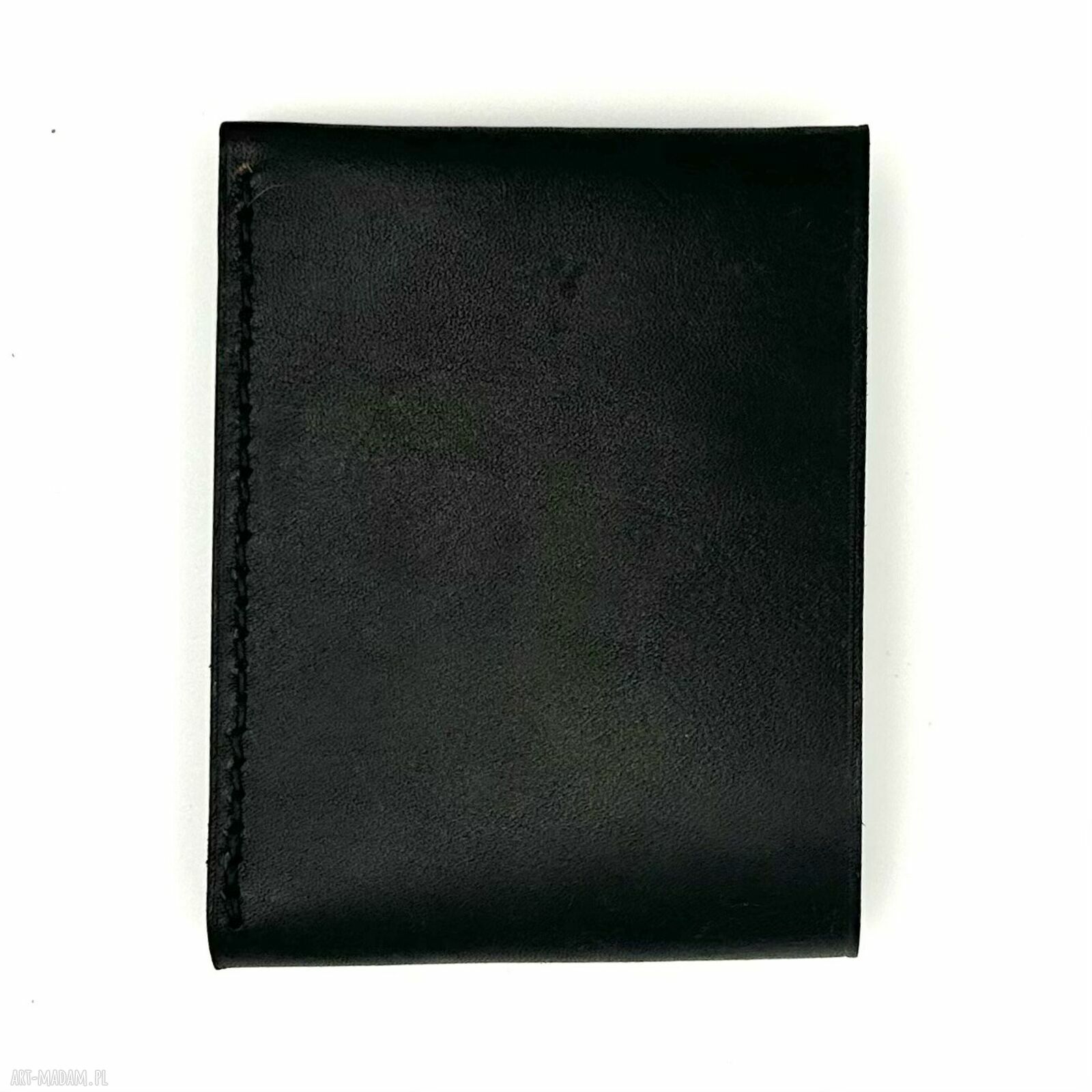 portfele: Czarny portfel skórzany ręcznie uszyty na karty i banknoty. handmade