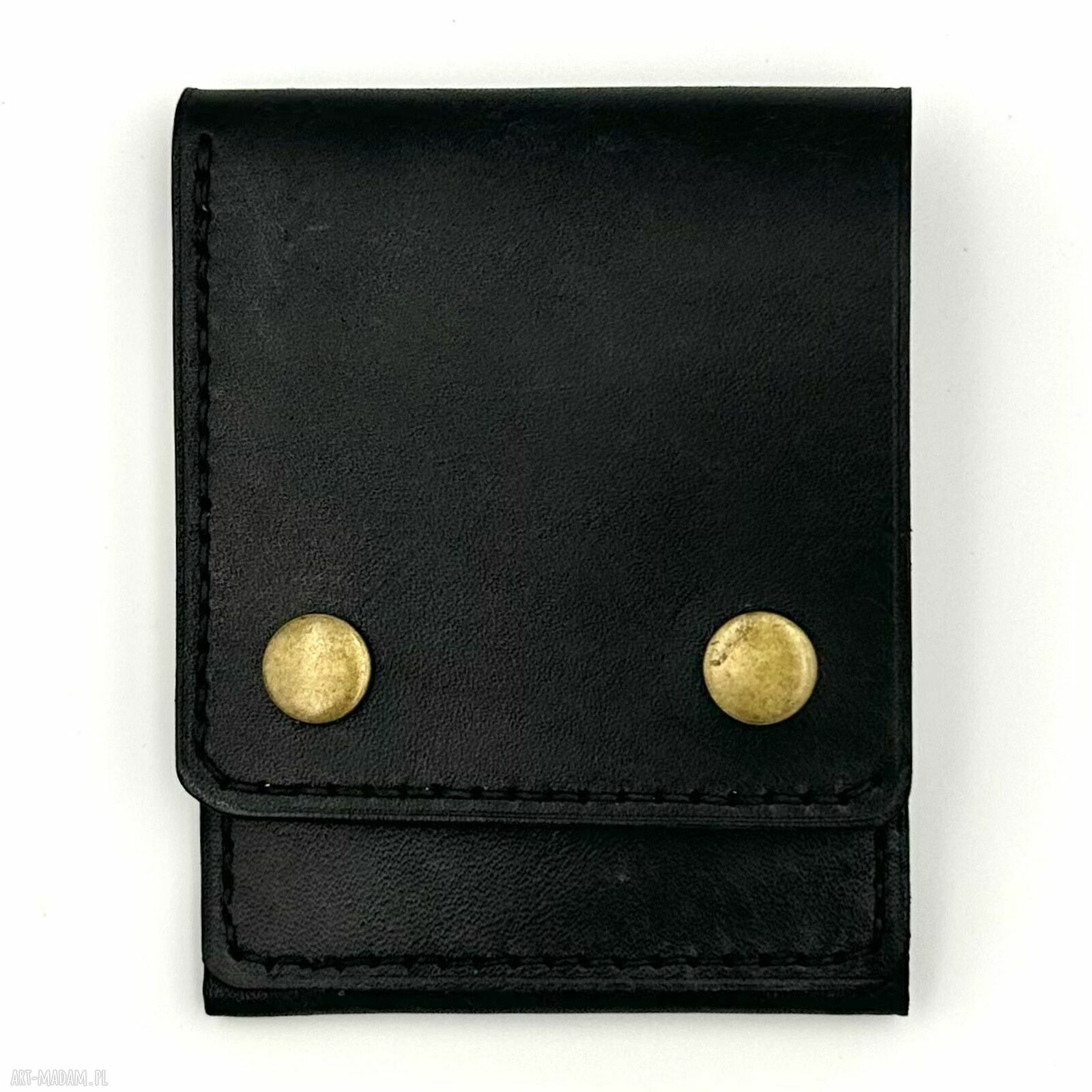 Czarny portfel skórzany ręcznie uszyty karty banknoty męski