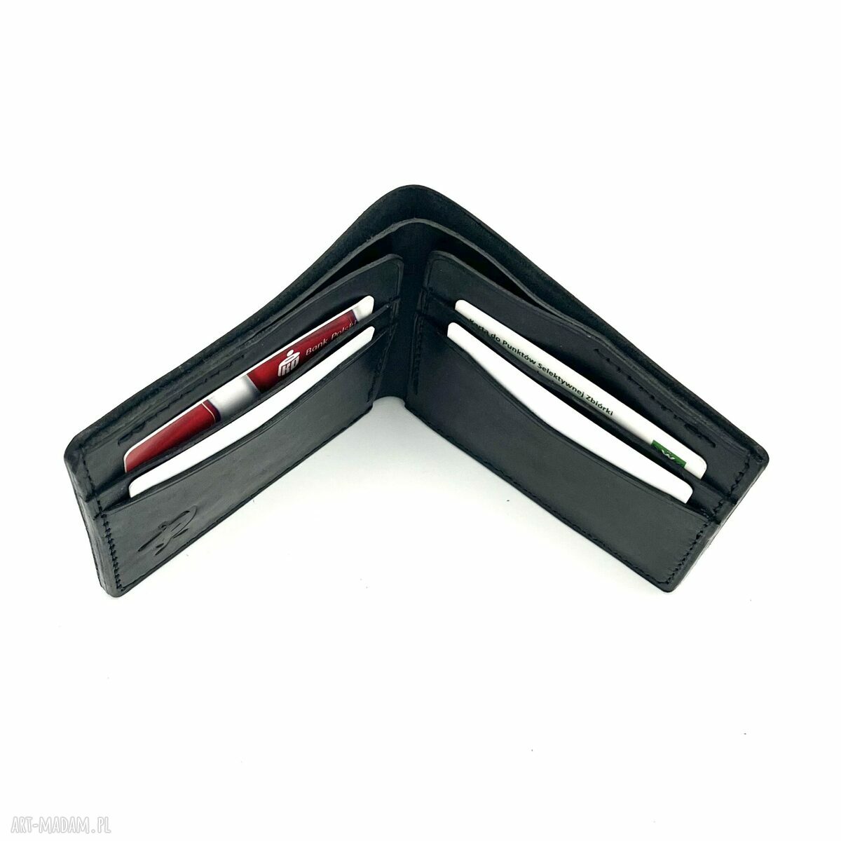 portfele: Czarny portfel skórzany ręcznie uszyty. hand made