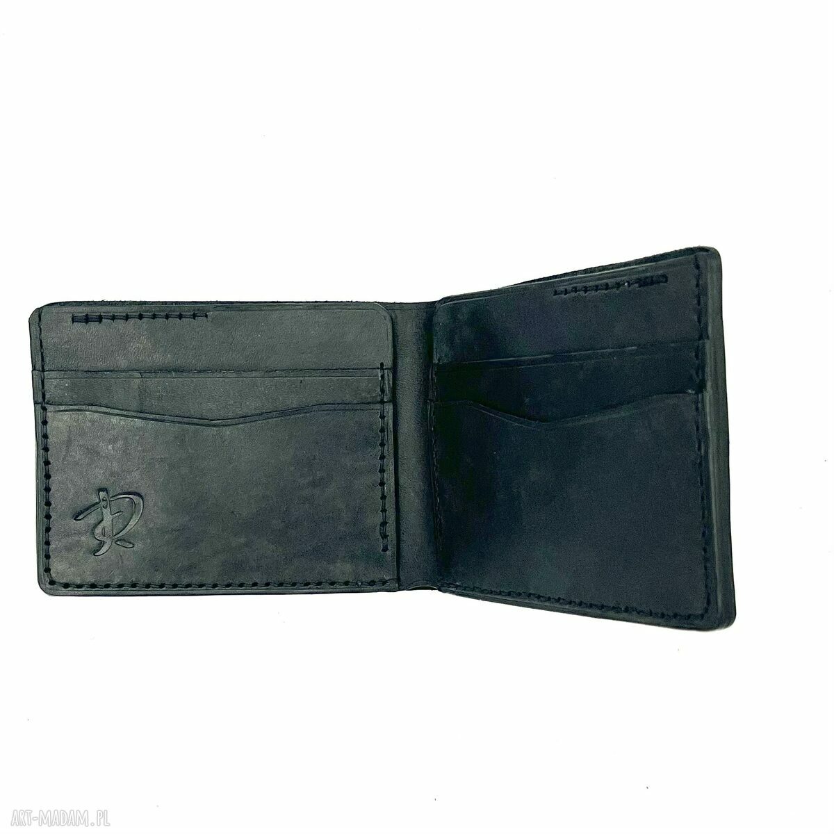 portfele: Czarny portfel skórzany ręcznie uszyty. hand made