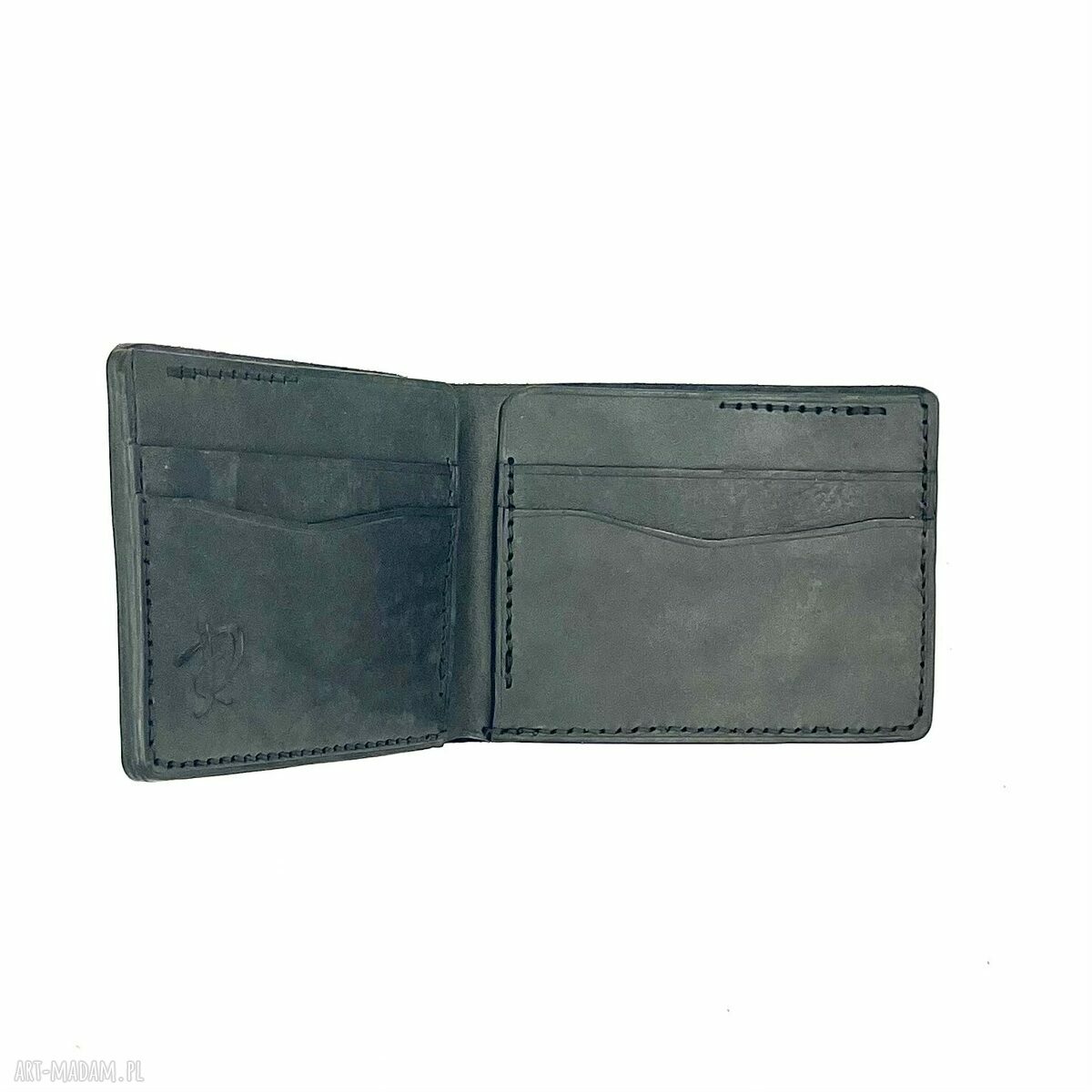 portfele: Czarny portfel skórzany ręcznie uszyty. hand made