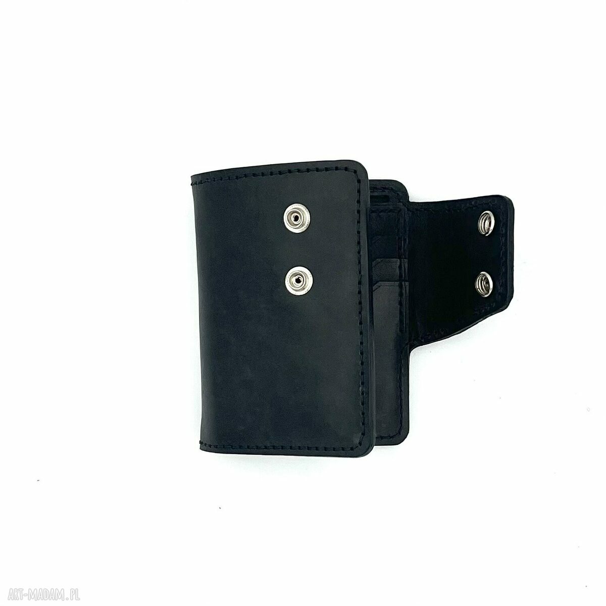 portfele: Czarny portfel skórzany z ozdobnym „Concho” ręcznie uszyty. HandMade