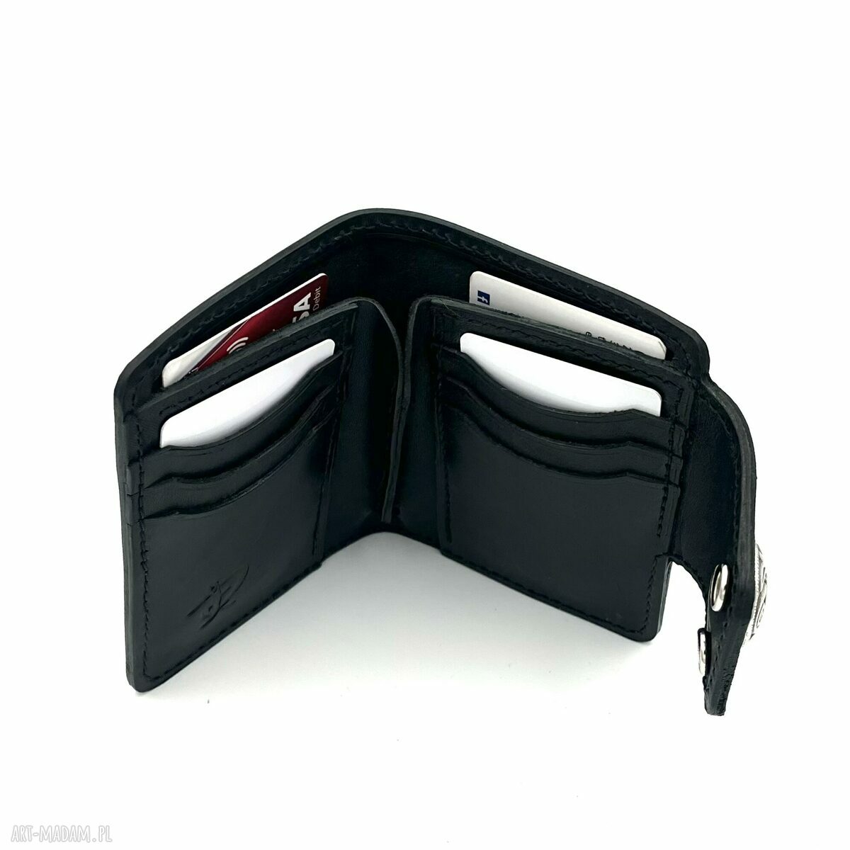 portfele: Czarny portfel skórzany z ozdobnym „Concho” ręcznie uszyty. HandMade