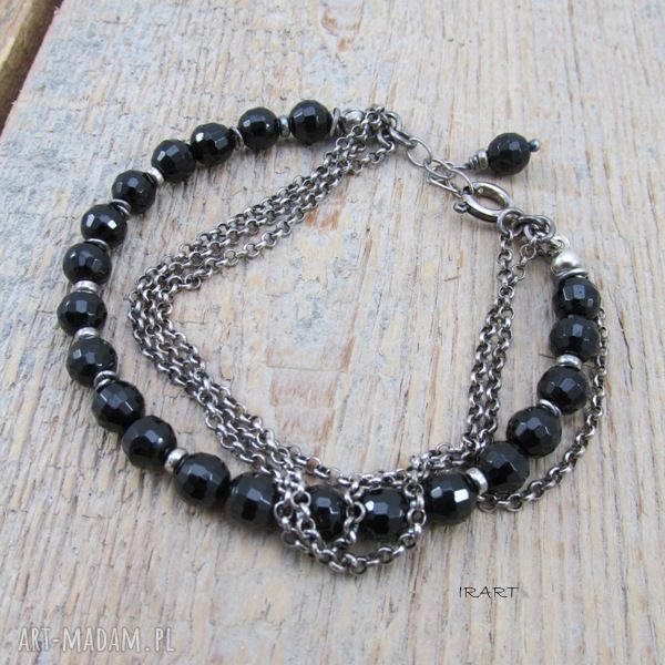 Czarny turmalin i srebro 925 - bransoletka handmade