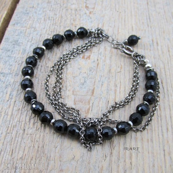 Czarny turmalin i srebro 925 - bransoletka handmade