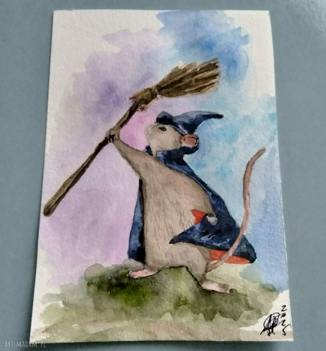 Myszka czarodziejka - bajkowa ilustracja akwarelowa 10 x 15 cm