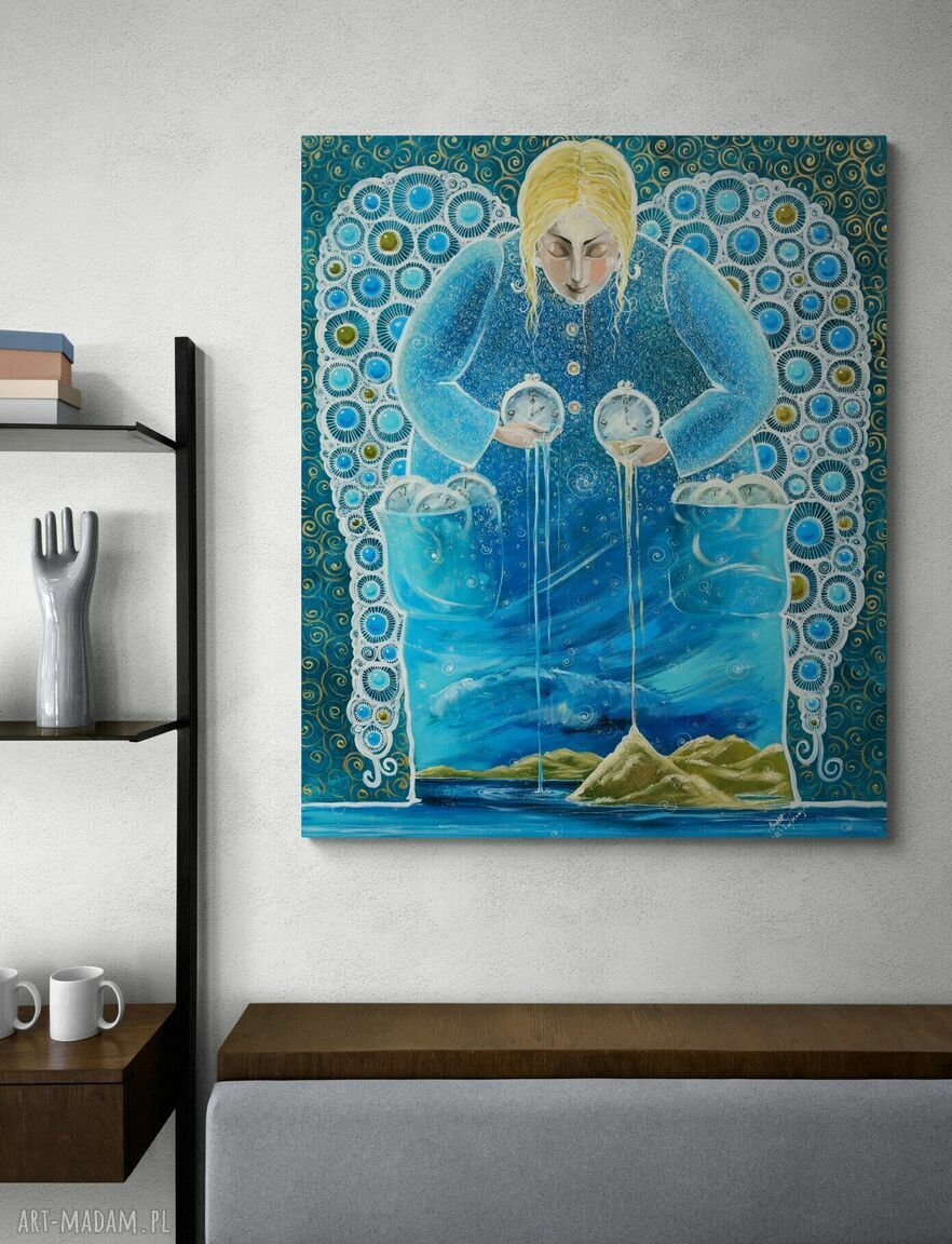 Czas to woda, czas to piasek - obraz giclee 60x70 Canvas z motywem morza i anioła