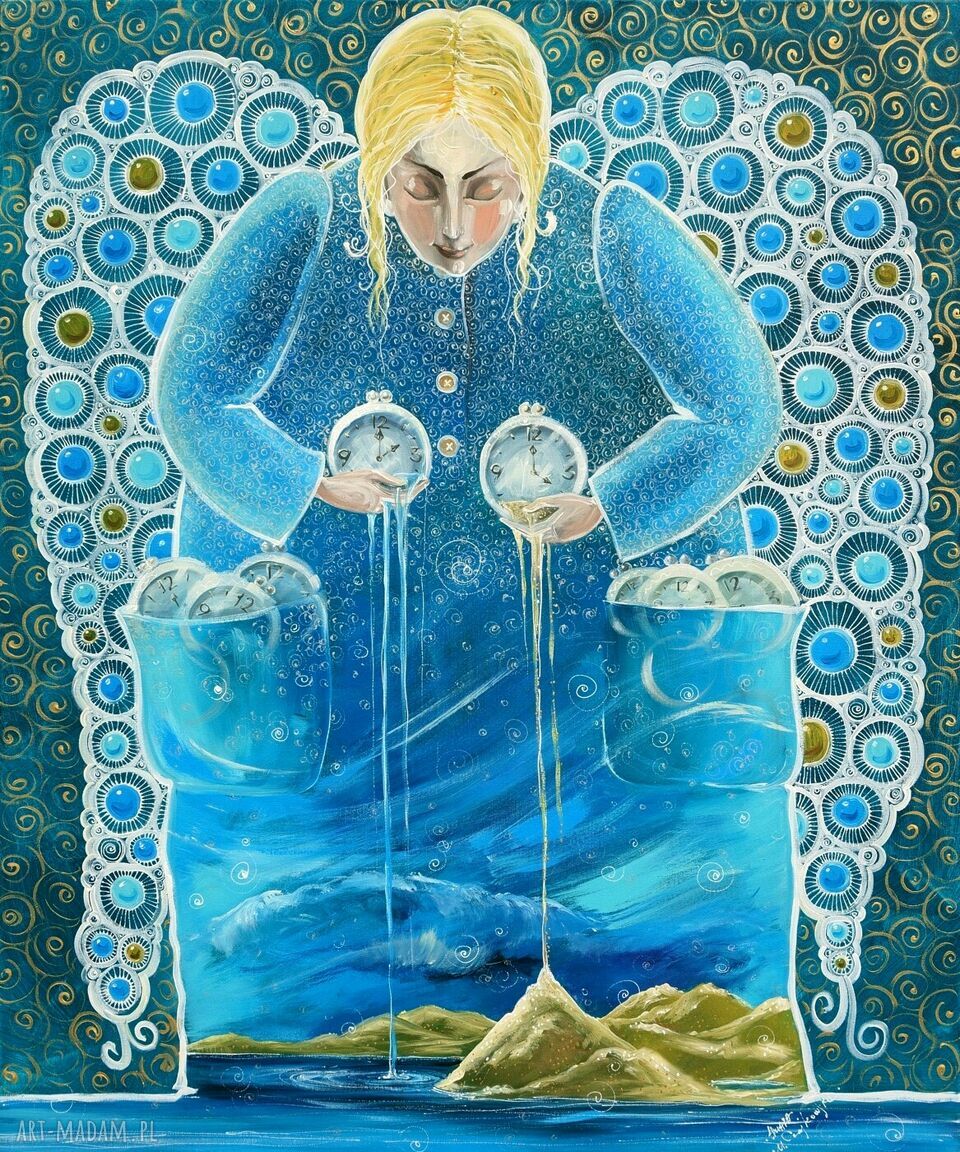 Czas to woda, czas to piasek - obraz giclee 60x70 Canvas z motywem morza i anioła