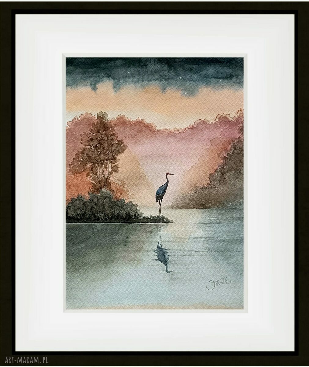 Czas żurawia o świcie - oryginalna akwarela 23x32 cm