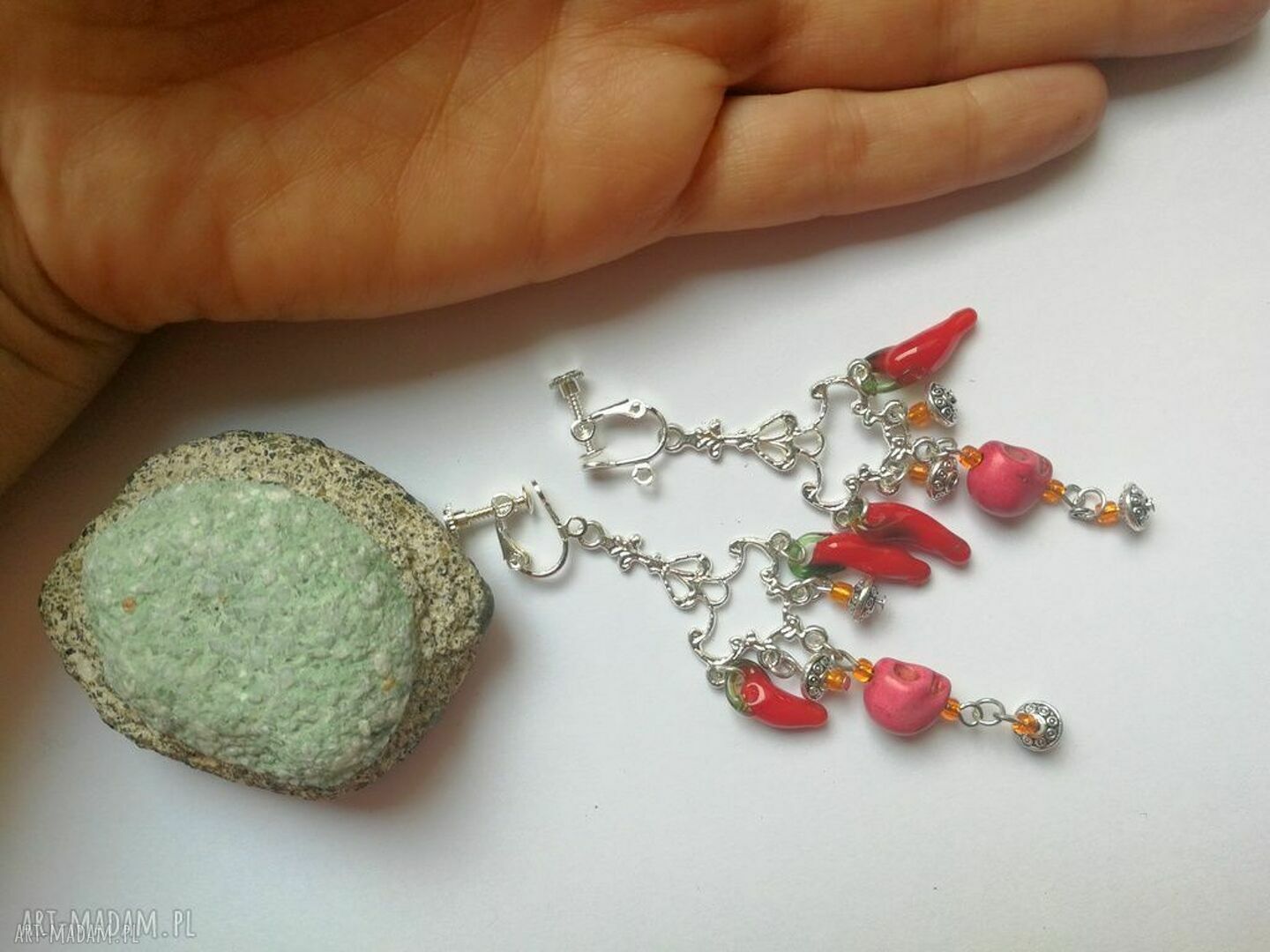 Klipsy Boho Folk Ruda Klara - czaszki i papryczki na klipsach, handmade (x1)