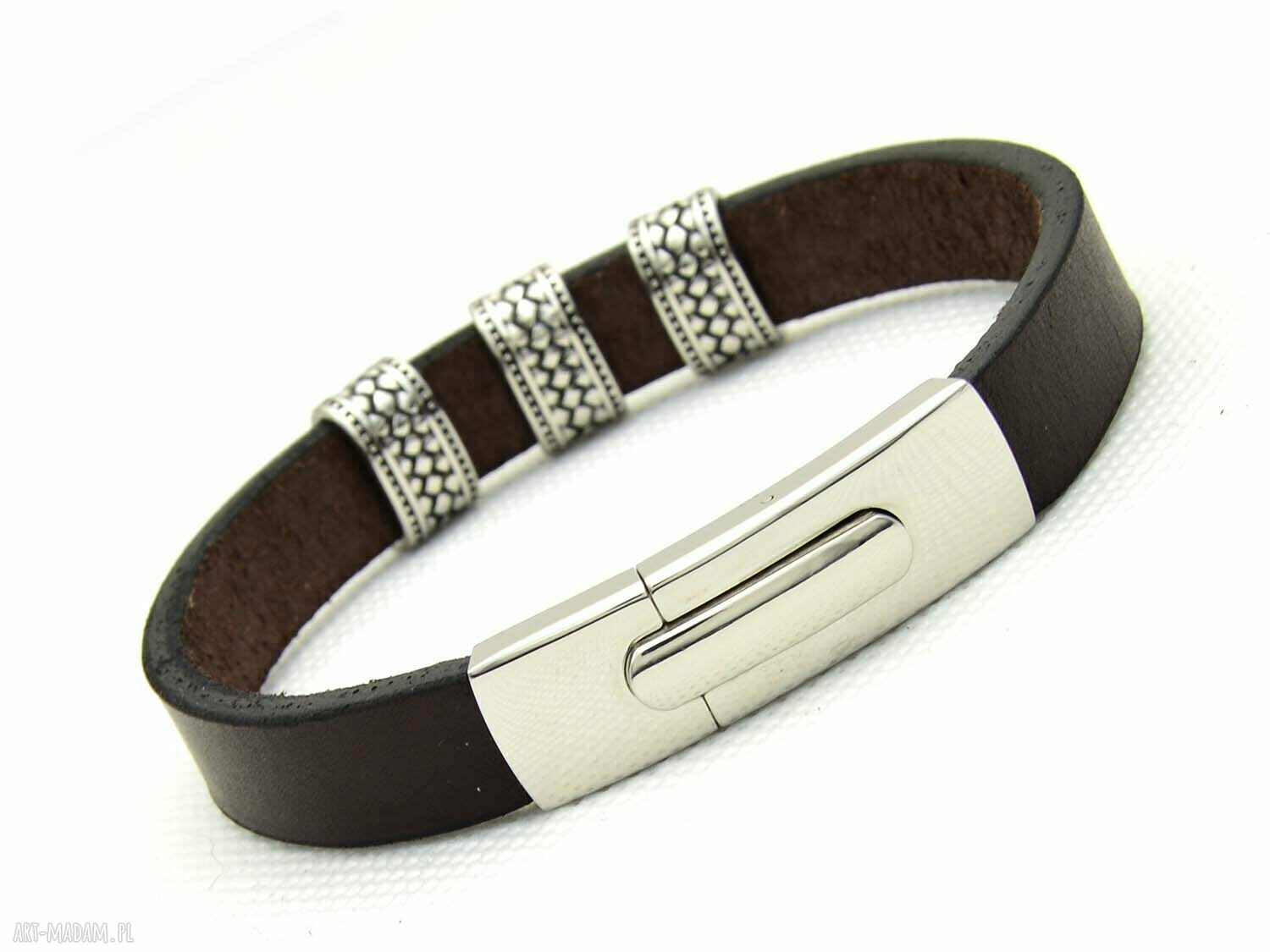 Czekoladowa bransoletka skórzana ze stali szlachetnej - unisex