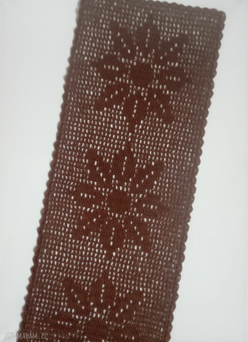 Czekoladowy bieżnik w kwiaty - ręcznie robiony z bawełny 28 x 80 cm