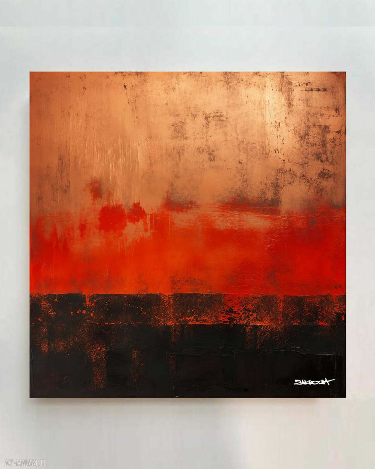 Duży czerwony obraz abstrakcyjny 120x120 cm - ręcznie malowany akryl
