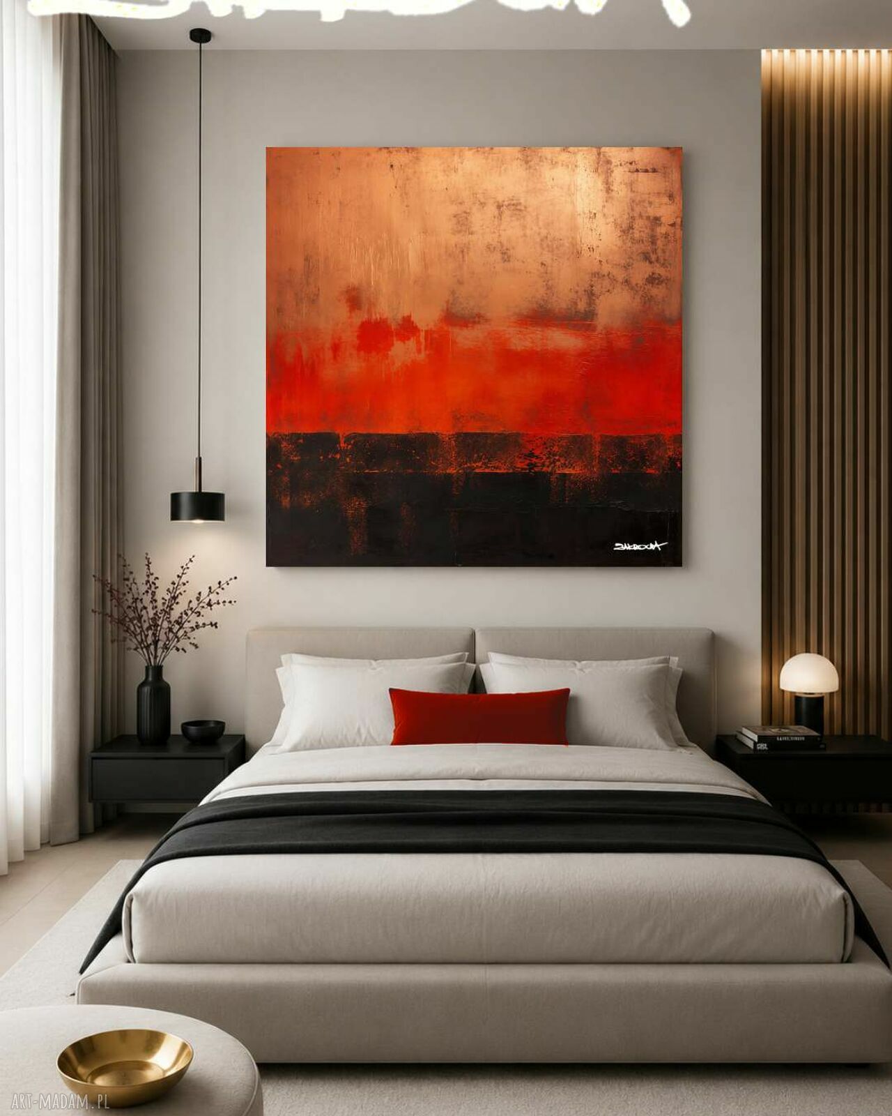 Duży czerwony obraz abstrakcyjny 120x120 cm - ręcznie malowany akryl