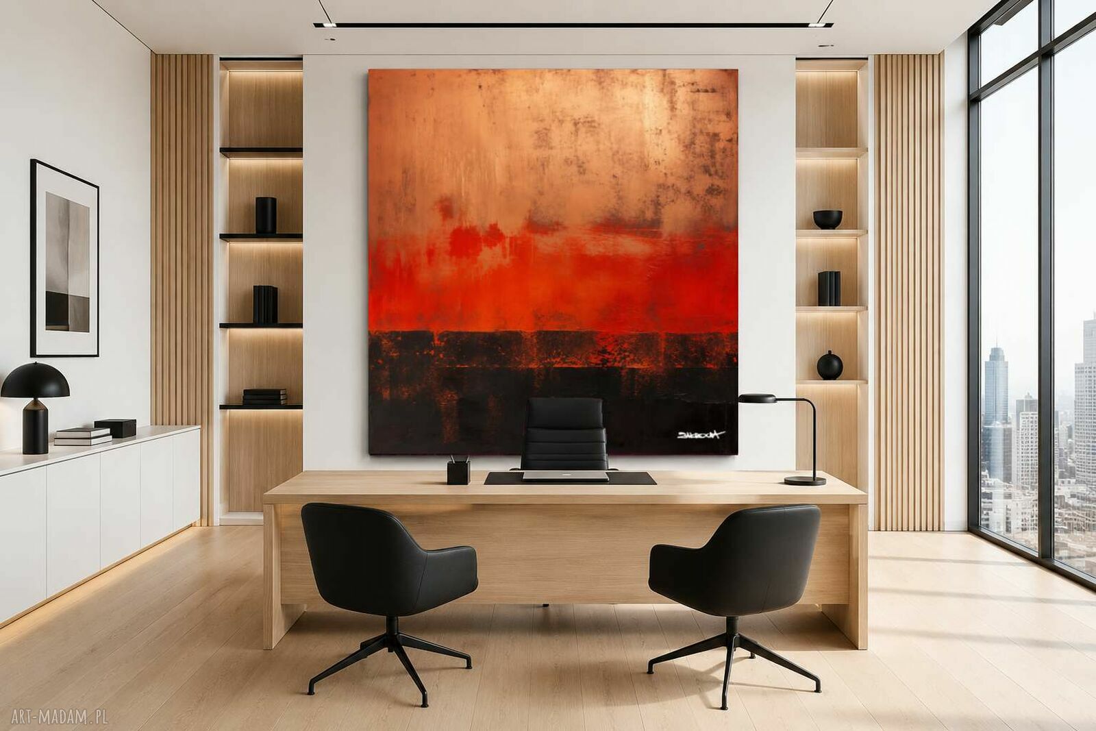Duży czerwony obraz abstrakcyjny 120x120 cm - ręcznie malowany akryl