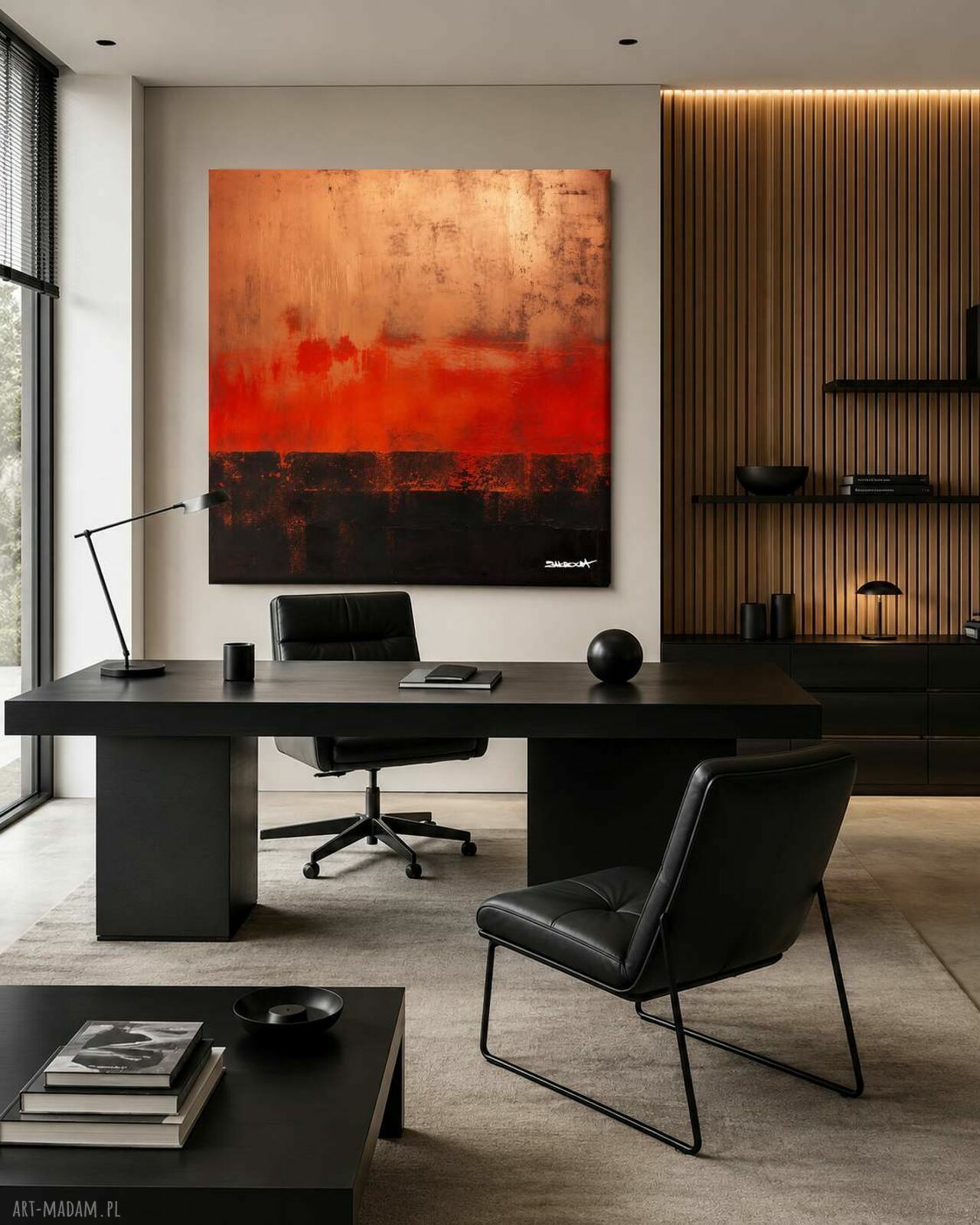 Duży czerwony obraz abstrakcyjny 120x120 cm - ręcznie malowany akryl