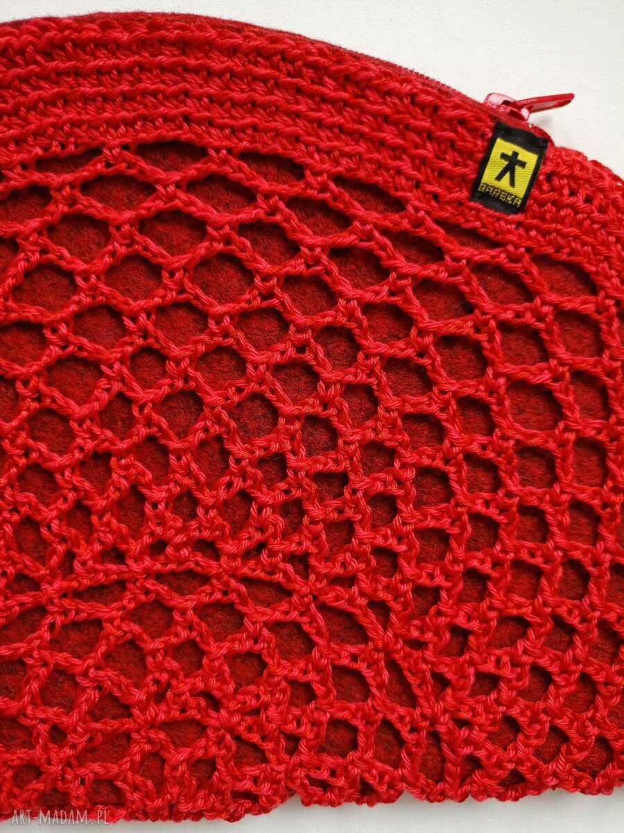 Czerwona ażurowa kopertówka do ręki 41x21 cm - handmade