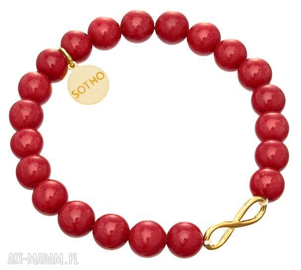 Czerwona bransoletka jadeit rubinowy zŁota nieskoŃczonoŚĆ symbol