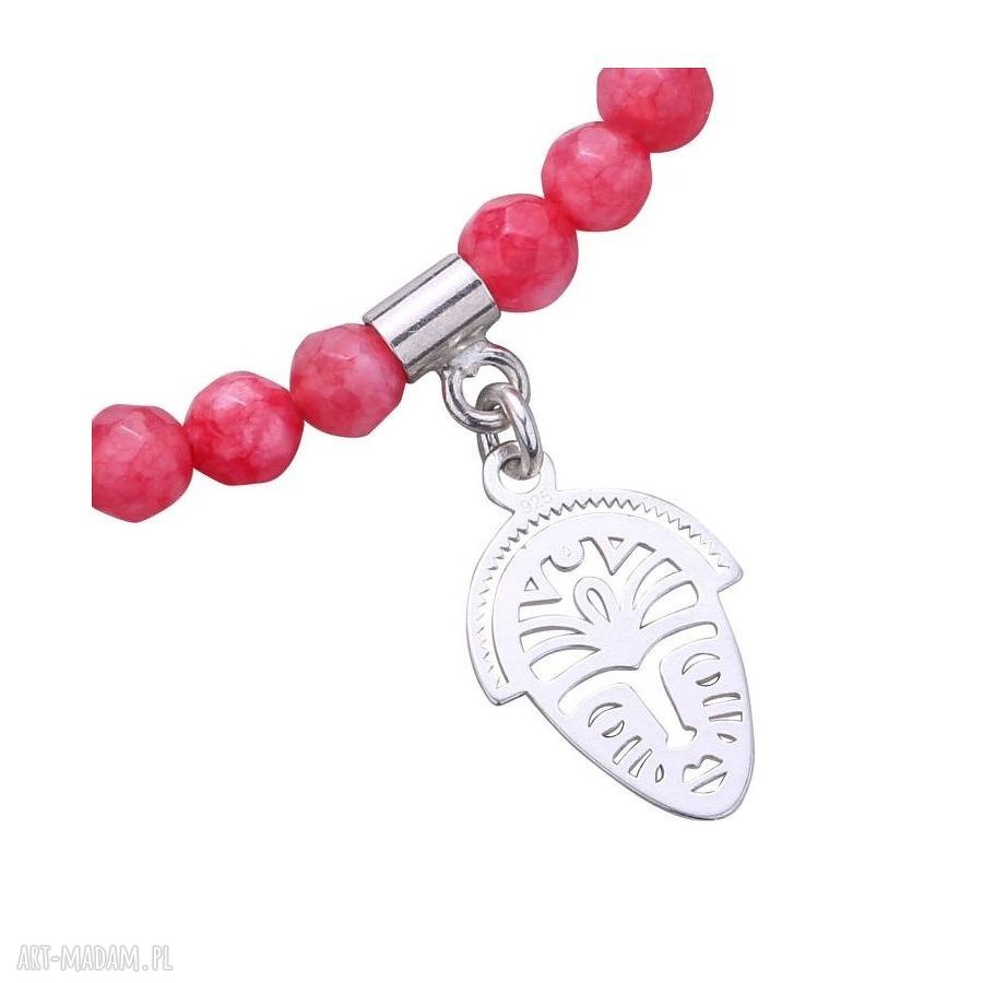 bransoletki: CZERWONA BRANSOLETKA Z FASETOWANEGO JADEITU ZE SREBRNĄ AFRYKAŃSKĄ MASKĄ Hand