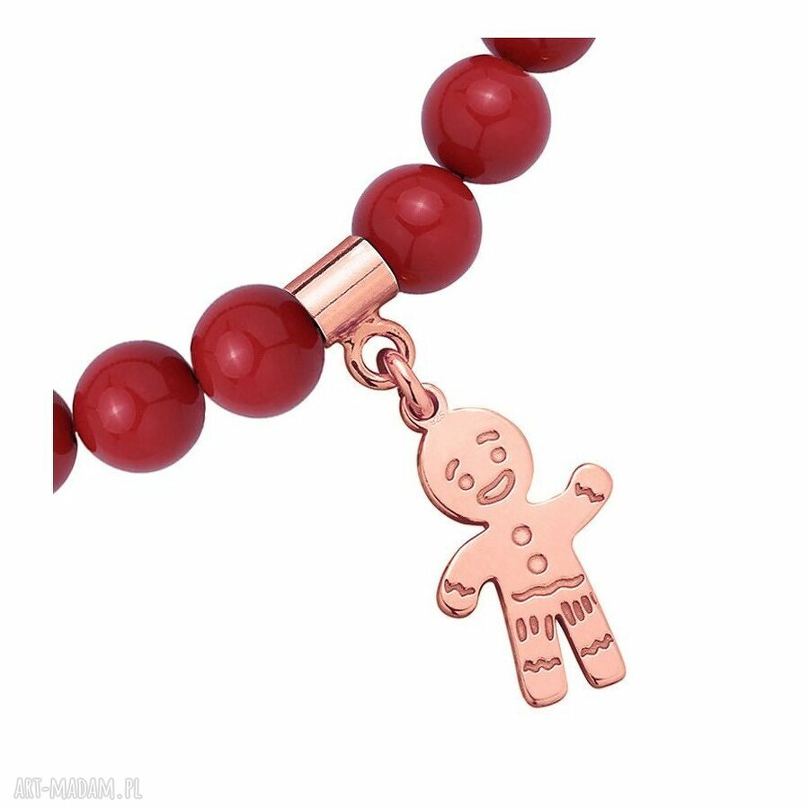 bransoletki: CZERWONA BRANSOLETKA Z PEREŁ SWAROVSKI® CRYSTAL Z CIASTKIEM Z RÓŻOWEGO ZŁOTA