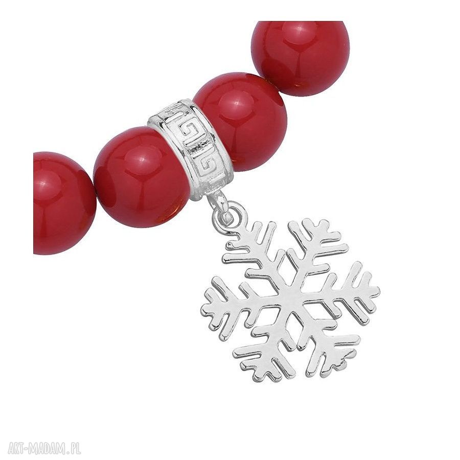 bransoletki: CZERWONA BRANSOLETKA Z PEREŁ SWAROVSKI® CRYSTAL ZE SREBRNĄ ŚNIEŻYNKĄ Ręczne