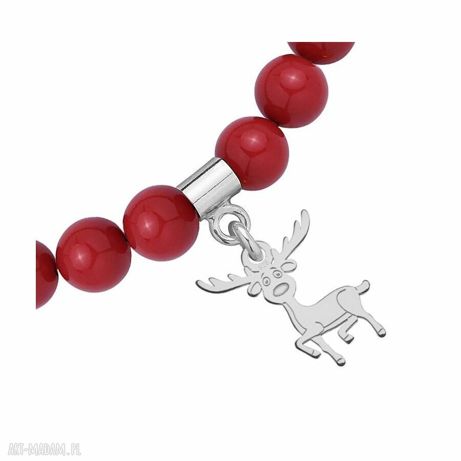 bransoletki: CZERWONA BRANSOLETKA Z PEREŁ SWAROVSKI® CRYSTAL ZE SREBRNYM RENIFERKIEM Hand