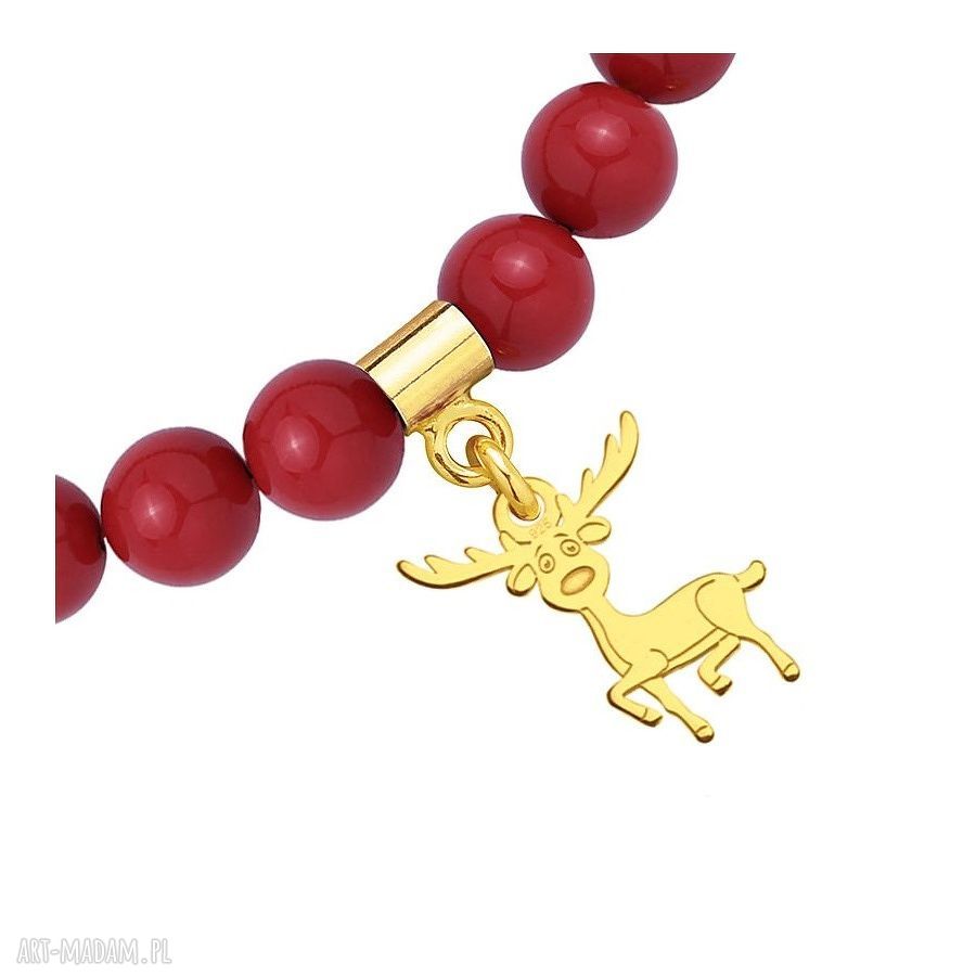 pomysł na prezenty świąteczne: CZERWONA BRANSOLETKA Z PEREŁ SWAROVSKI® CRYSTAL ZE ZŁOTYM RENIFERKIEM Hand