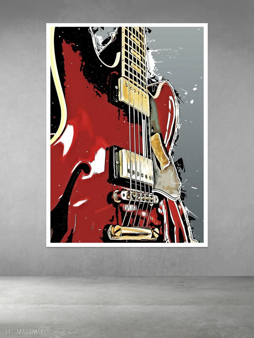 Czerwona gitara - grafika A4 (21 x 29,7 cm) - plakat muzyczny