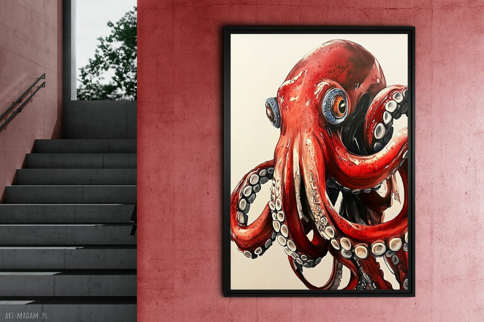 Czerwona ośmiornica - grafika na plakacie A3