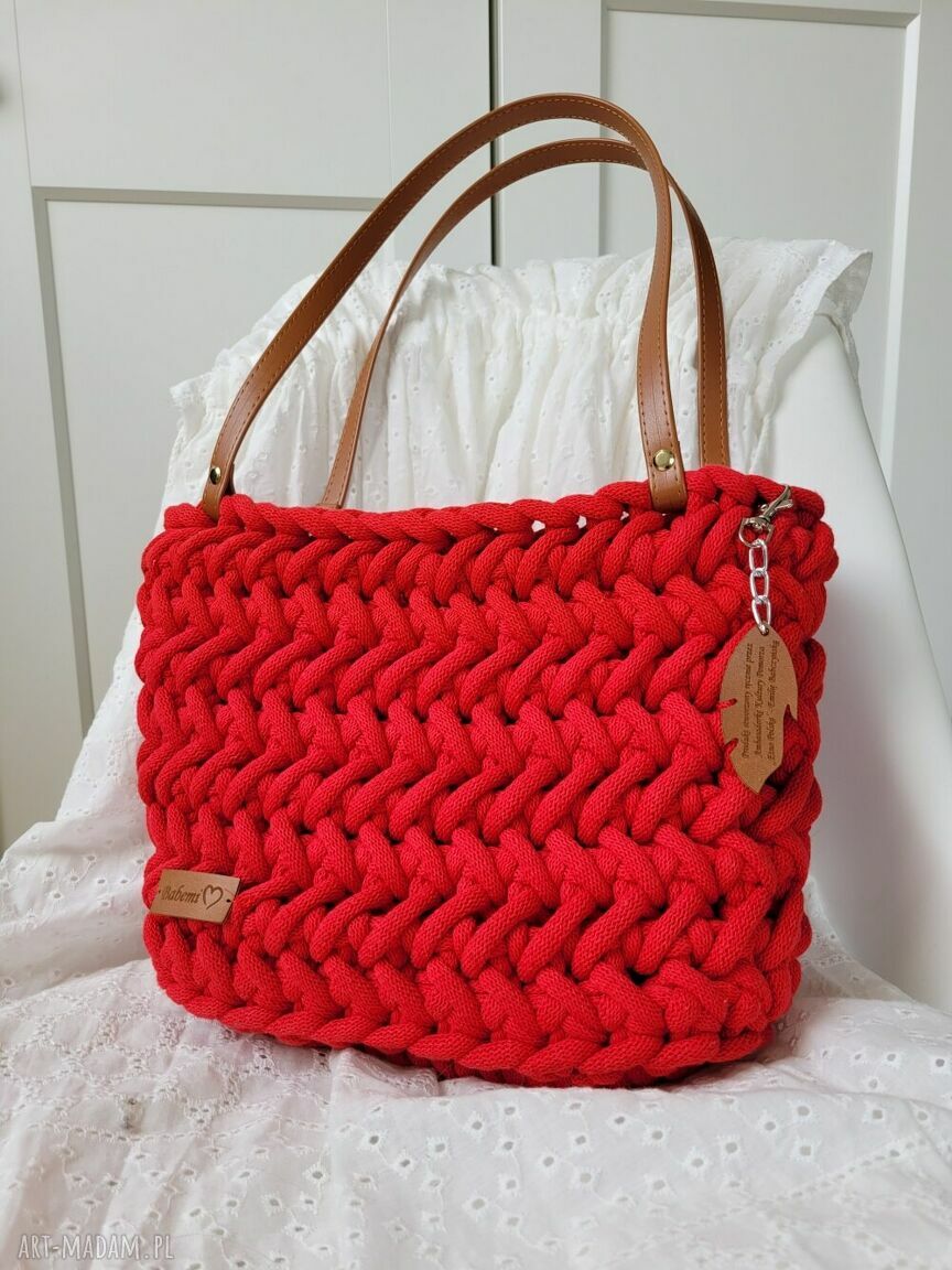 Czerwona torba koszyk na ramię z sznurka bawełnianego "Picnic Basket"